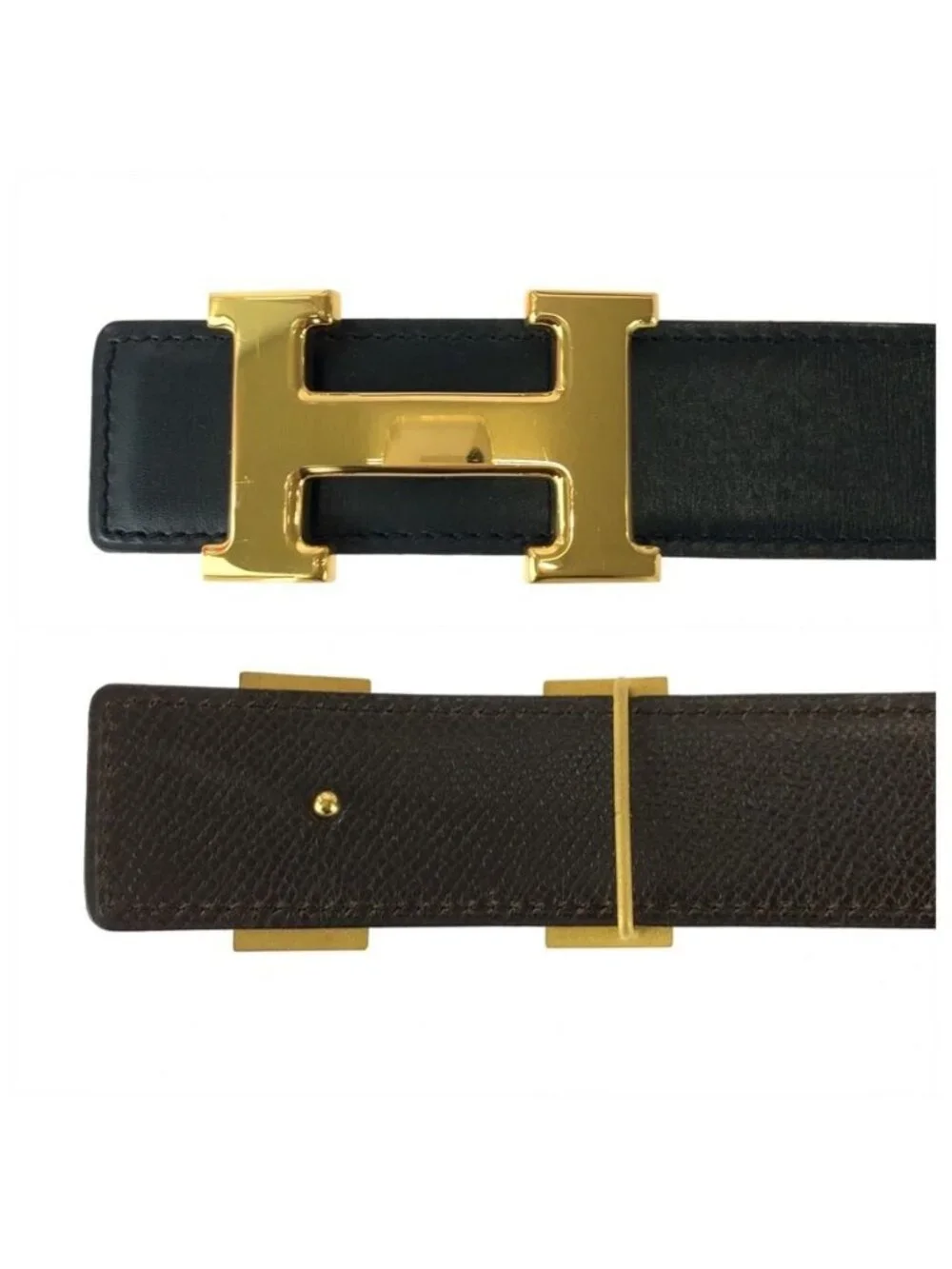Hermes Constance H Buckle Reversible 65 Noir Black Brown Belt
